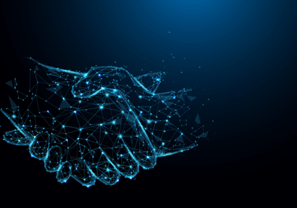 digital outline of a handshake