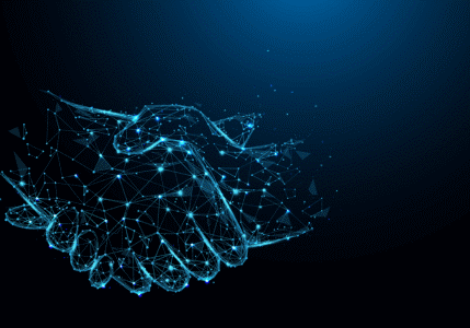 digital outline of a handshake